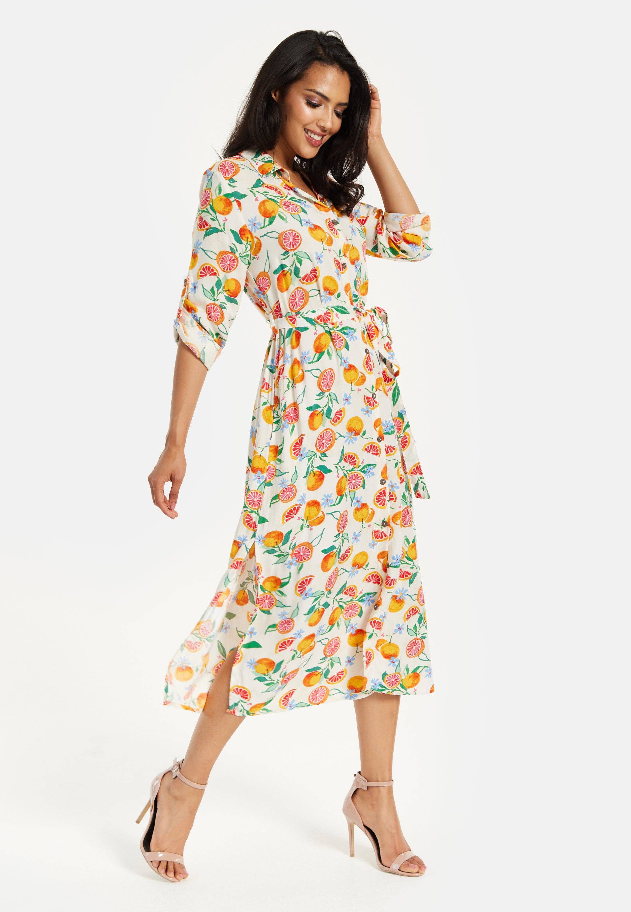 Multi coloured Liquorish Fruit Print Button Through Shirt Dress for wholesale on Faire6