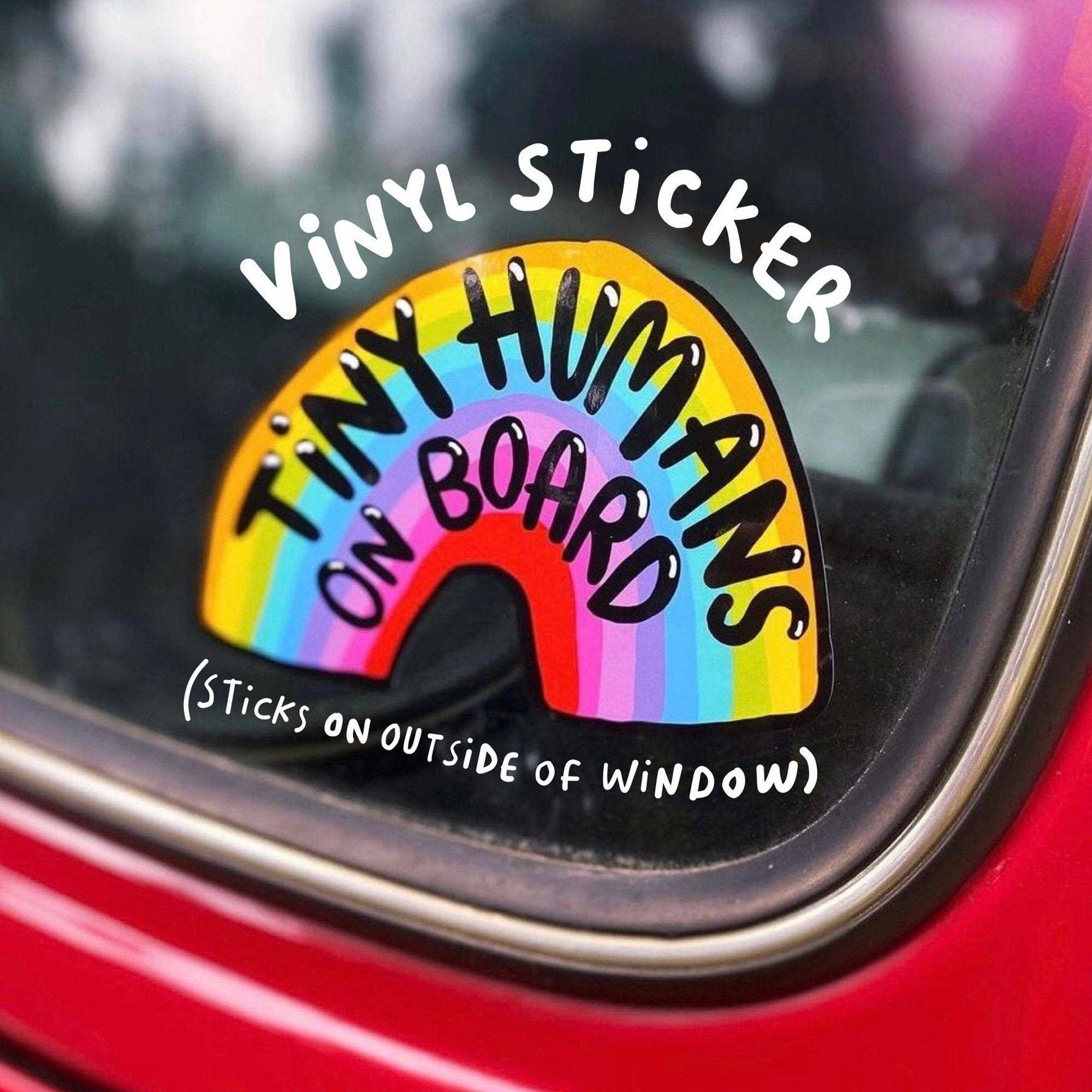 Katie Abey - Wholesale Sticker - Baby on Board VINYL Sticker - Tiny Humans On Board - Rainbow