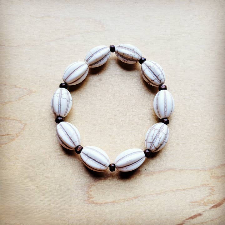 **White Turquoise Melon Beaded Stretch Bracelet 809h for wholesale by The Jewelry Junkie