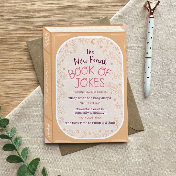 New Parent Book of Jokes – Luxury Baby Book Greeting Card for wholesale by Two For Joy Illustration