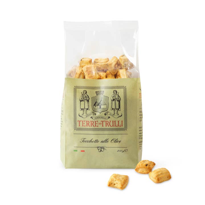 Terre dei Trulli - Vendita all'ingrosso Cracker - Tocchetto alle Olive Pugliesi 250g - Snack Made in Italy