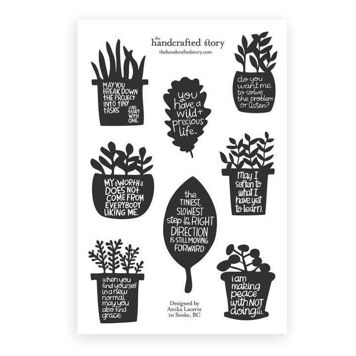 Phrases + Houseplants Sticker Sheet for wholesale by The Handcrafted Story