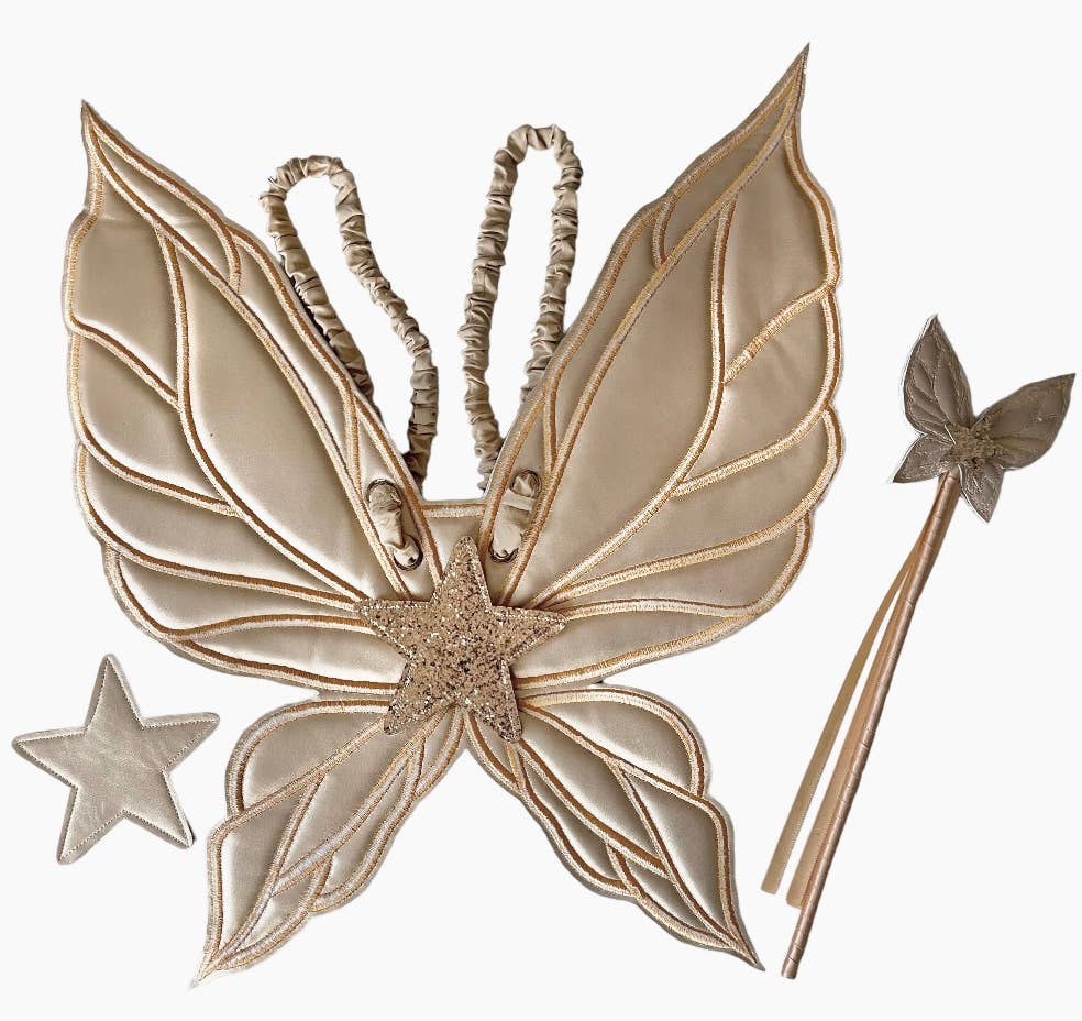 Three Tots - Wholesale Costume - Kids - Glitter / Matt Gold Vegan Reversible Fairy Wings1