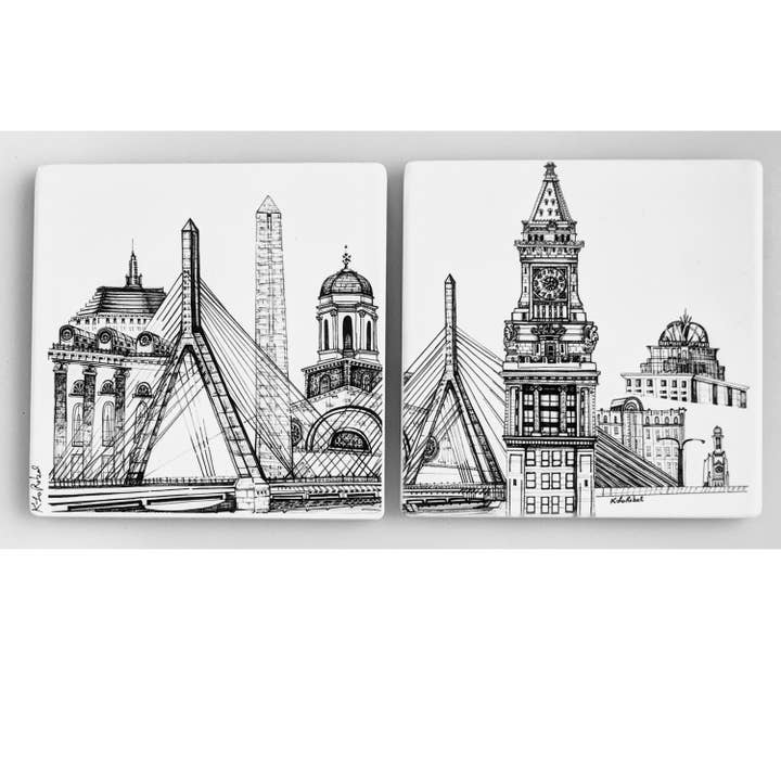 Boston Landmarks Coaster Set for wholesale by KLoRebel Art Co.
