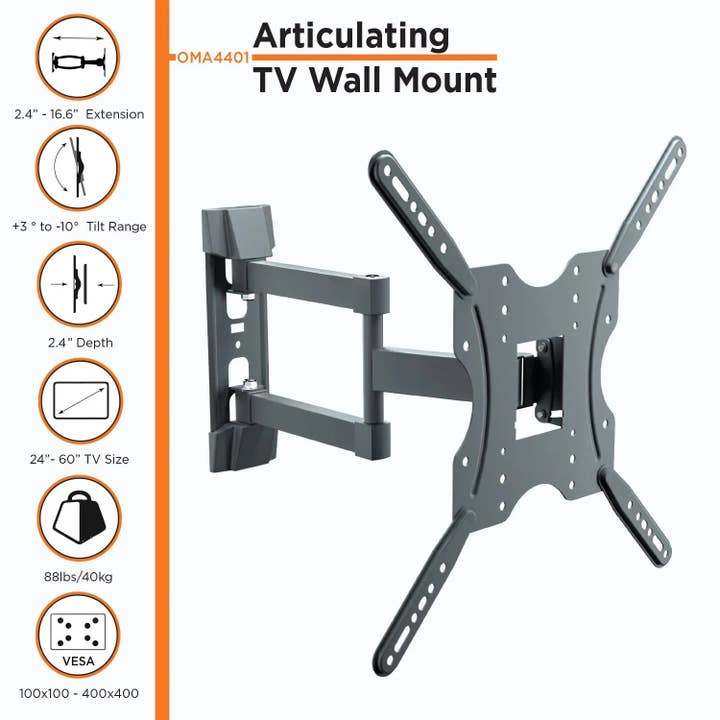 Promounts - Wholesale Picture Frame Stand - ProMounts Articulating Full Motion TV Wall Mount for 24’’- 60’’ TVs Holds up to 88lbs (OMA4401)1