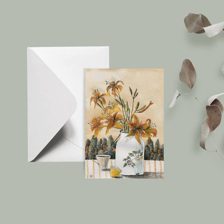 Greeting Card "Lilies" By Olga Grebennik for wholesale by DISPLEJ