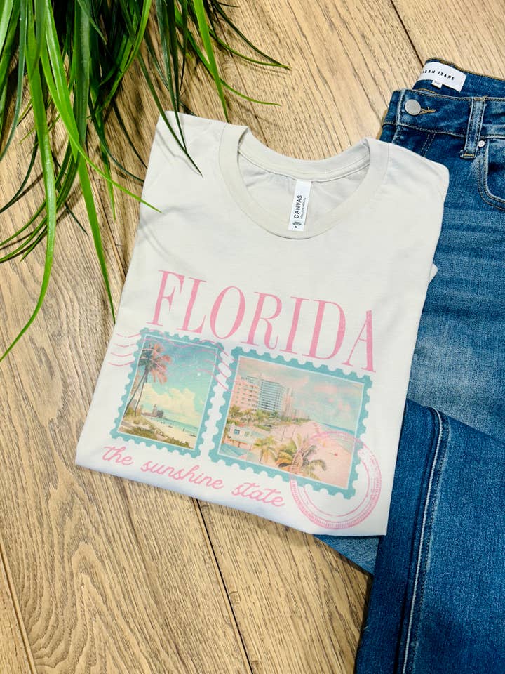 Willow Poppy - Wholesale Screen Printed T-Shirt - Women's - Florida Stamps Summer Graphic Tee