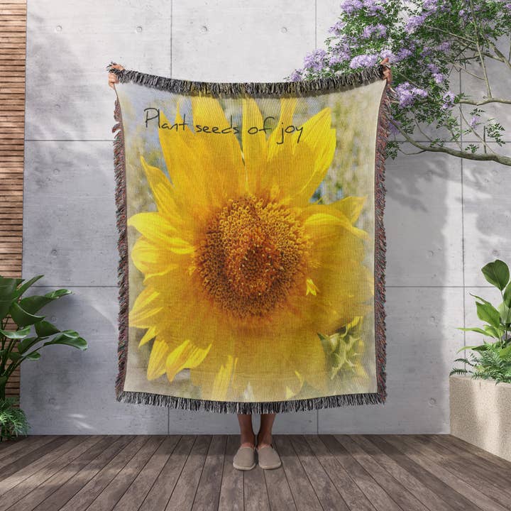 3dRose - Wholesale Throw blanket - 3dRose, Yellow Sunflower - Plant Seeds of Joy - Inspirational Floral, Blanket2