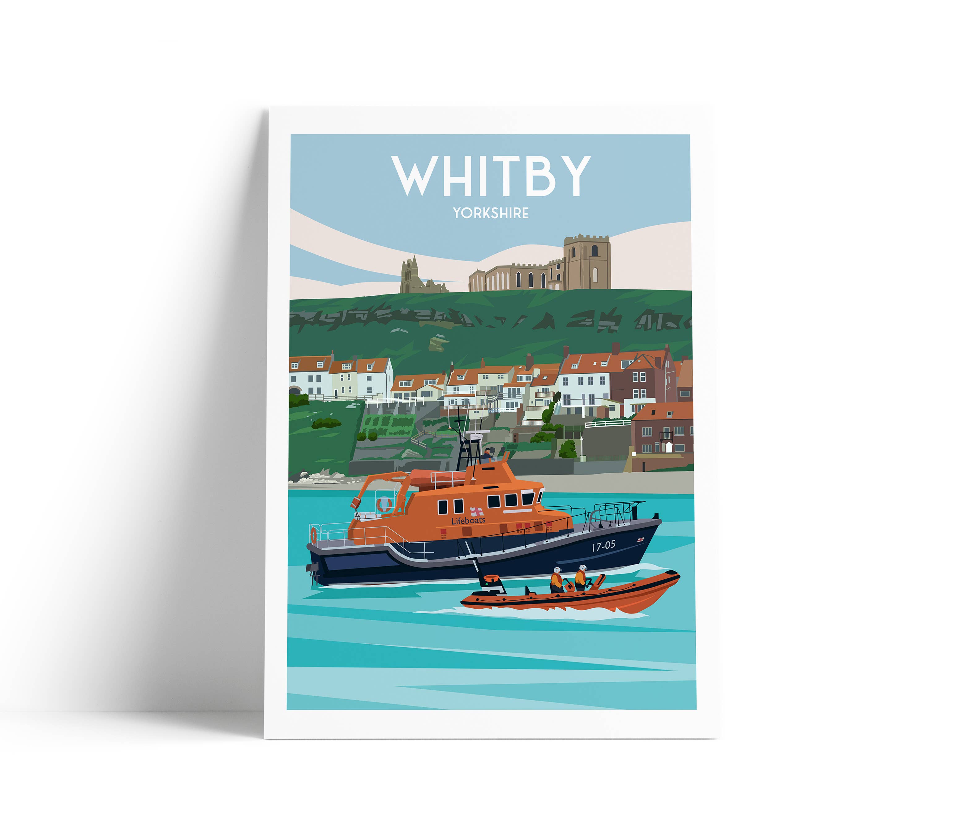 Printagonist – wholesale Art print – Whitby Abbey Travel Poster featuring Lifeboat - Art Print0