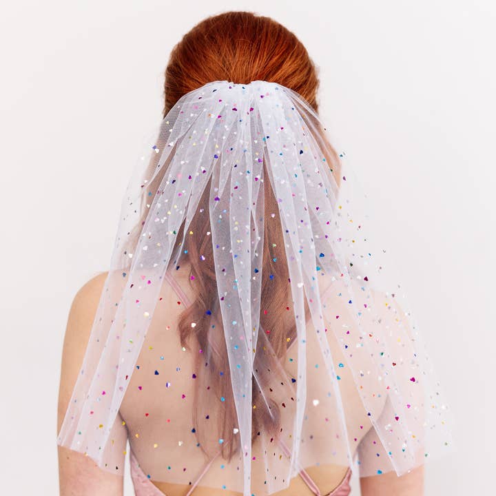 FashionMeme LLC - Wholesale Veil - Women's - Mini Bachelorette Veil Multi Color Confetti Butterfly Stars1