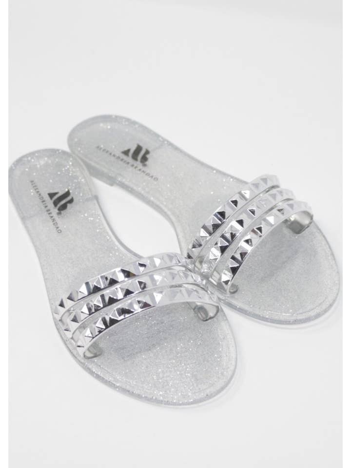 Shoes By Alexandria Brandao - Wholesale Sandals - Women's - Aria B Silver Jelly Slide Sandals4