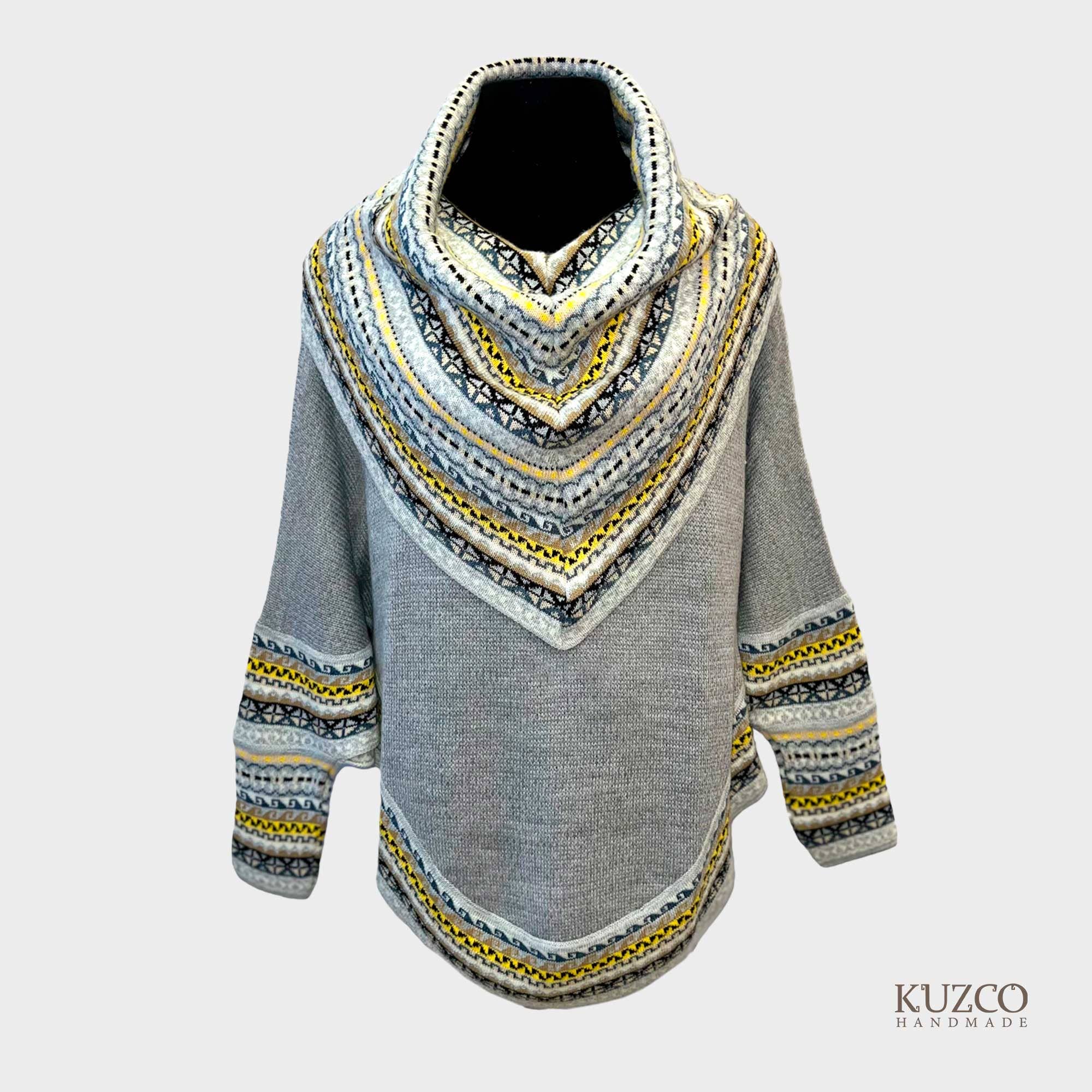 KuzcoHandmade - Wholesale Poncho - Women's - Alpaca Cowl Neck Poncho with Ethnic Pattern, Elegant & Cozy9