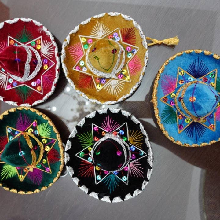Mini Mariachi Hats – Hand-Embroidered Decorative Pieces for wholesale by Stained glass stars and Talavera