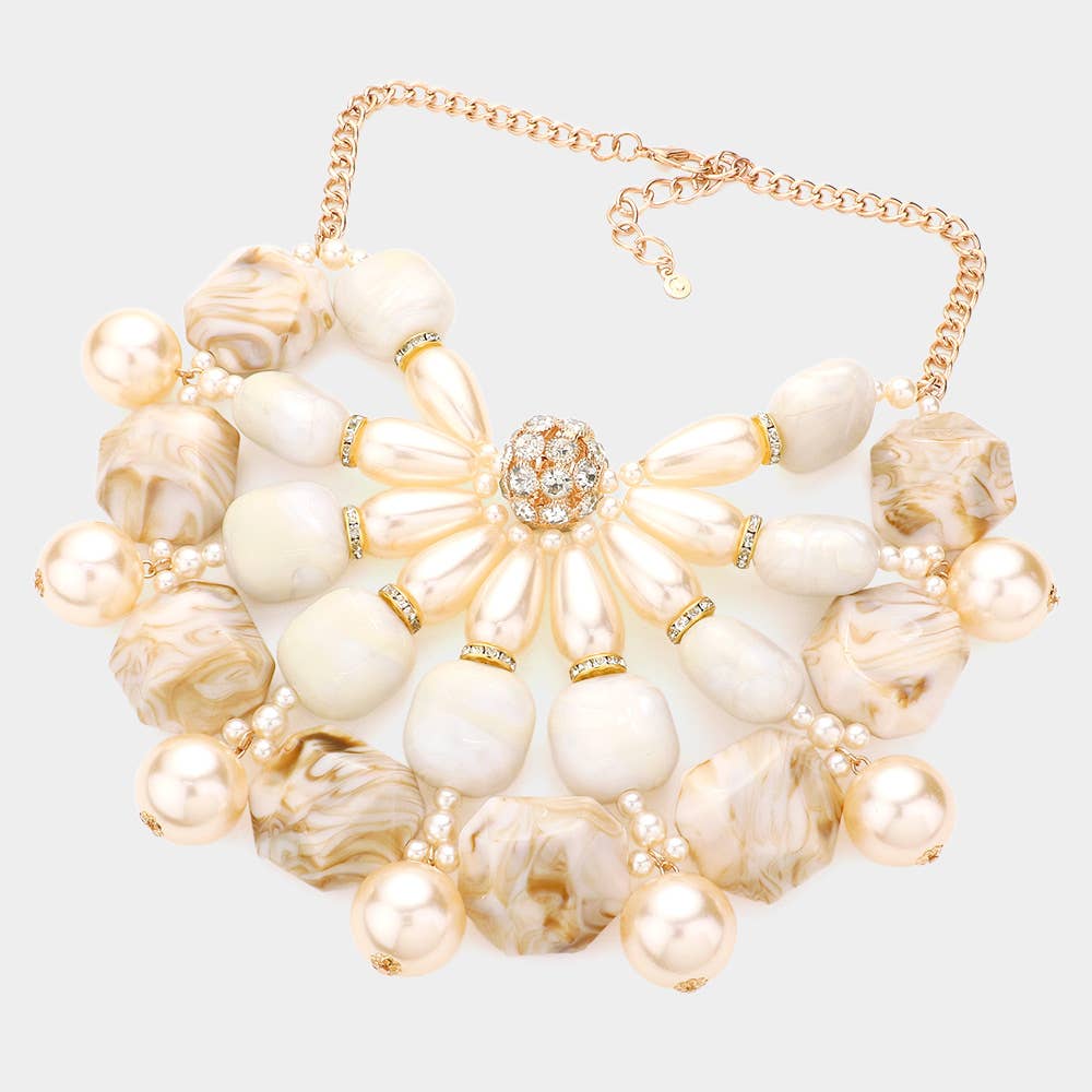 Sensibling Corp. - Wholesale Bib Necklace - Pearl Marbled Stone Cluster Statement Necklace1