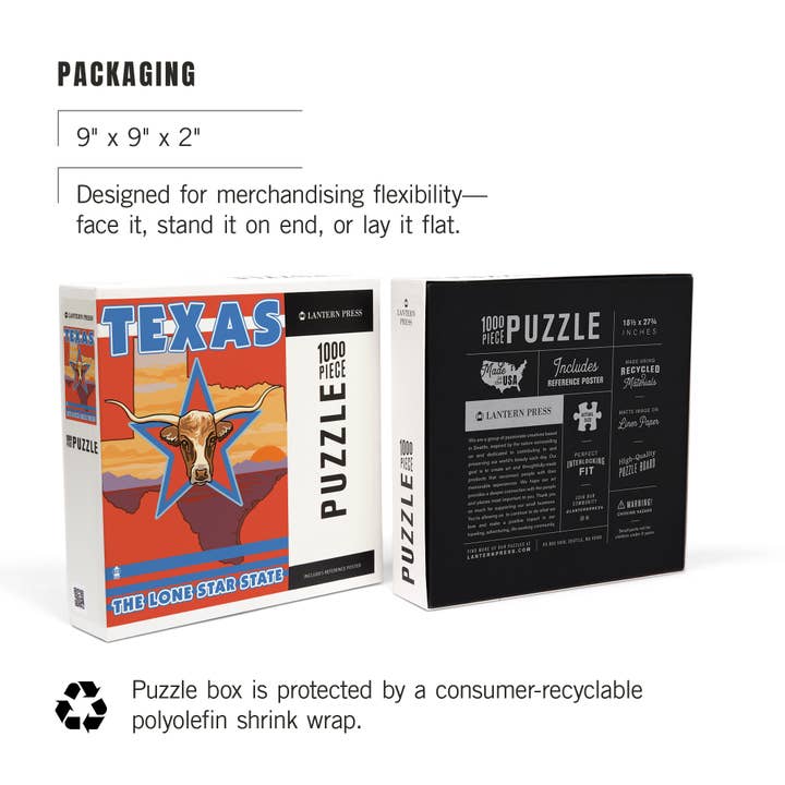 Lantern Press - Wholesale Puzzle - Adult - 1000 PIECE PUZZLE Texas, Longhorn Bull7