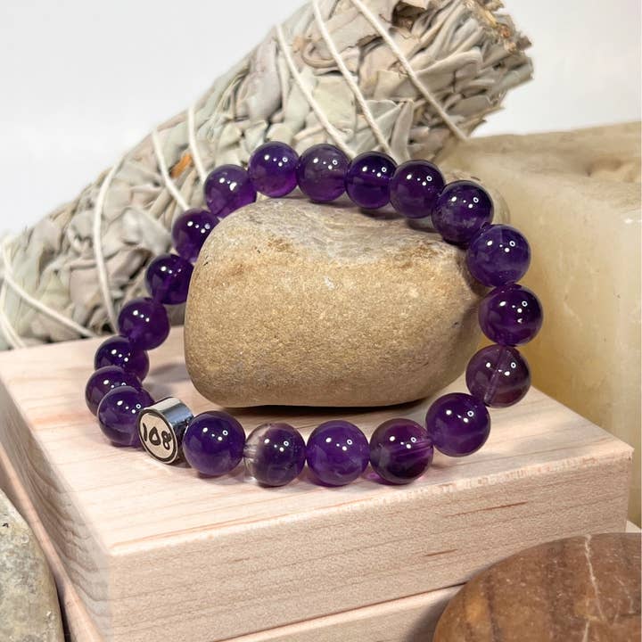 10mm Amethyst Mala Bracelet for wholesale by One Zero Eight