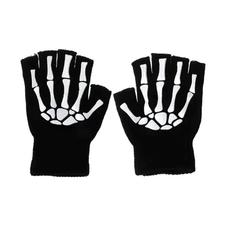 Gloves - Black Knit With Glow In The Dark Skeleton Bones for wholesale by Square Deal Recordings & Supplies