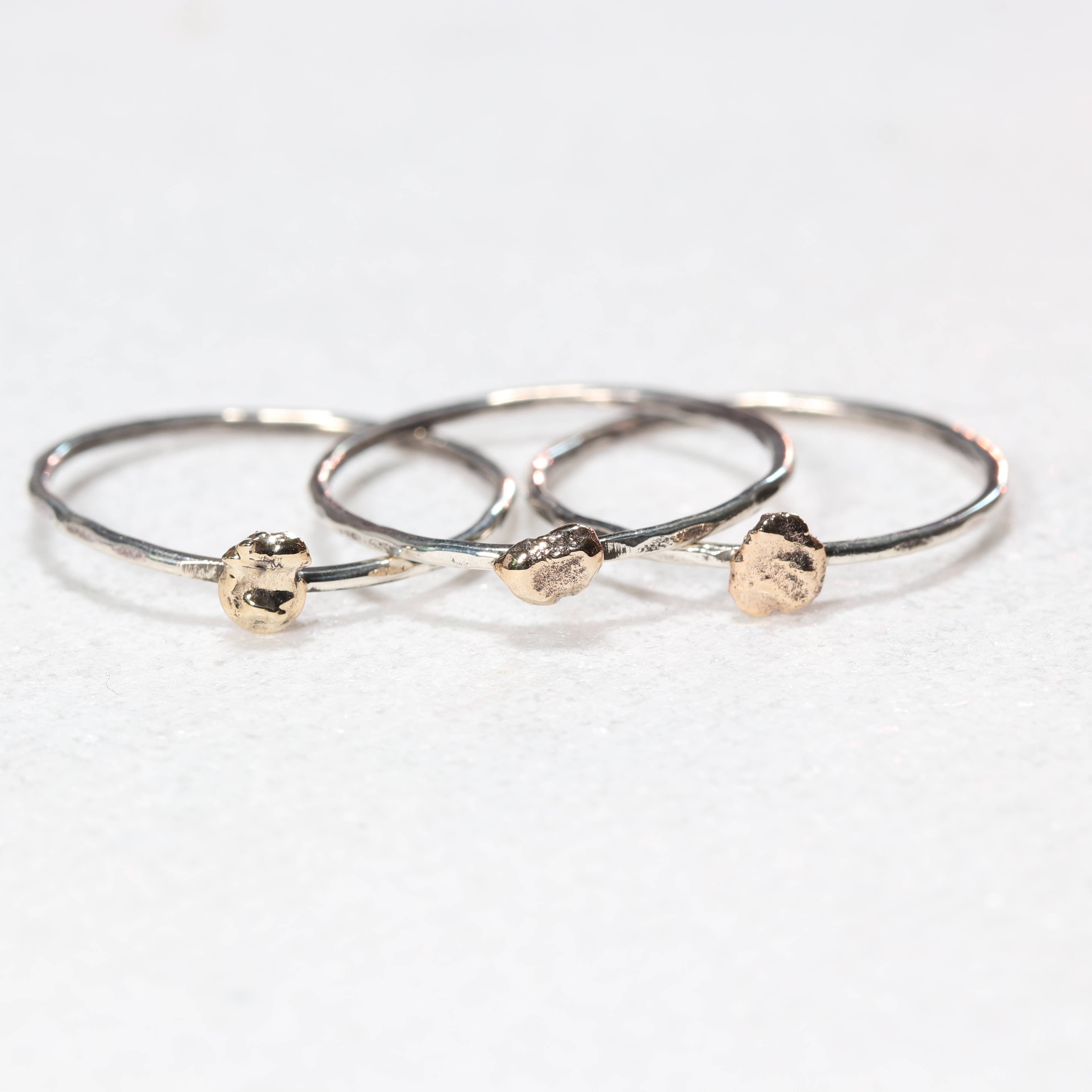 Esme - Wholesale Band/Stacked Ring - 14k Solid Gold Nugget Stacking Ring on Sterling Silver Band5