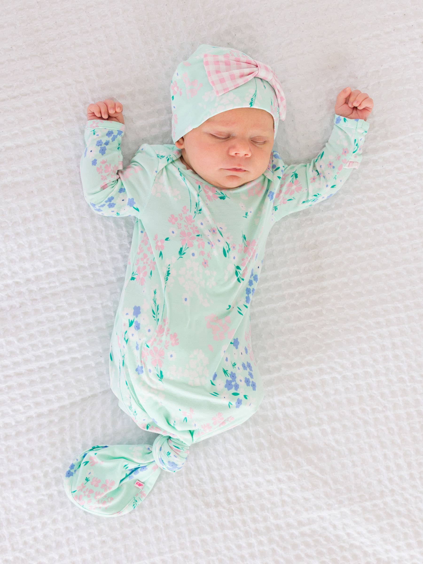 Green SoftSnooze™ Baby Girls Bamboo Viscose Mint Meadow Ruffle Knotted Sleep Gown & Bow Hat Set
for wholesale on Faire