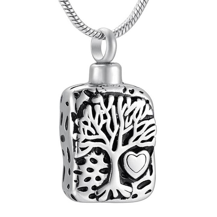 Collier d'urne de crémation de forme carrée Arbre de Vie pour la vente par Cherished Emblems