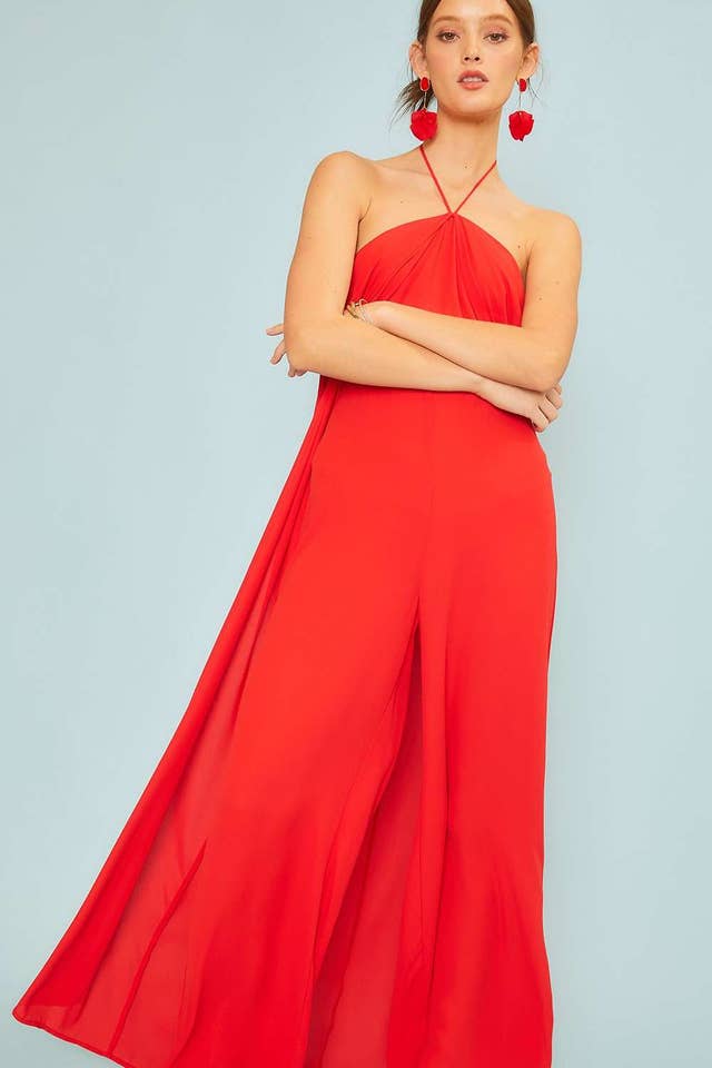 Main Strip – wholesale Jumpsuit - Dam – Crepe Med Draping Overlay och Breda Ben11