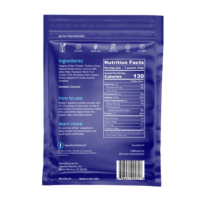Hi! Human Improvement – wholesale Protein/superfood powder – Travel Pack Performance Plant Protein2