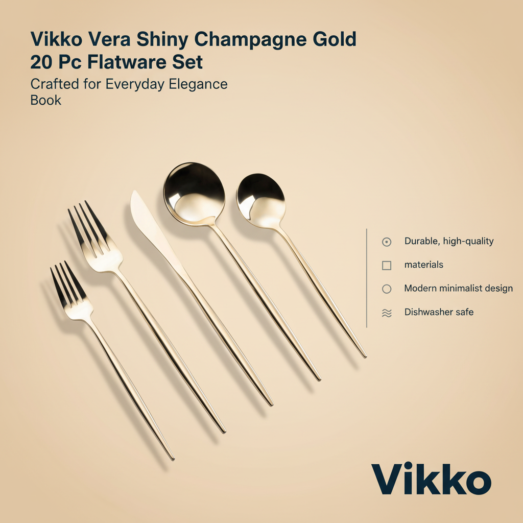 Kadra Kitchenware - Wholesale Flatware Set - Vikko Vera Shiny Champagne Gold 20 Pc Flatware Set3