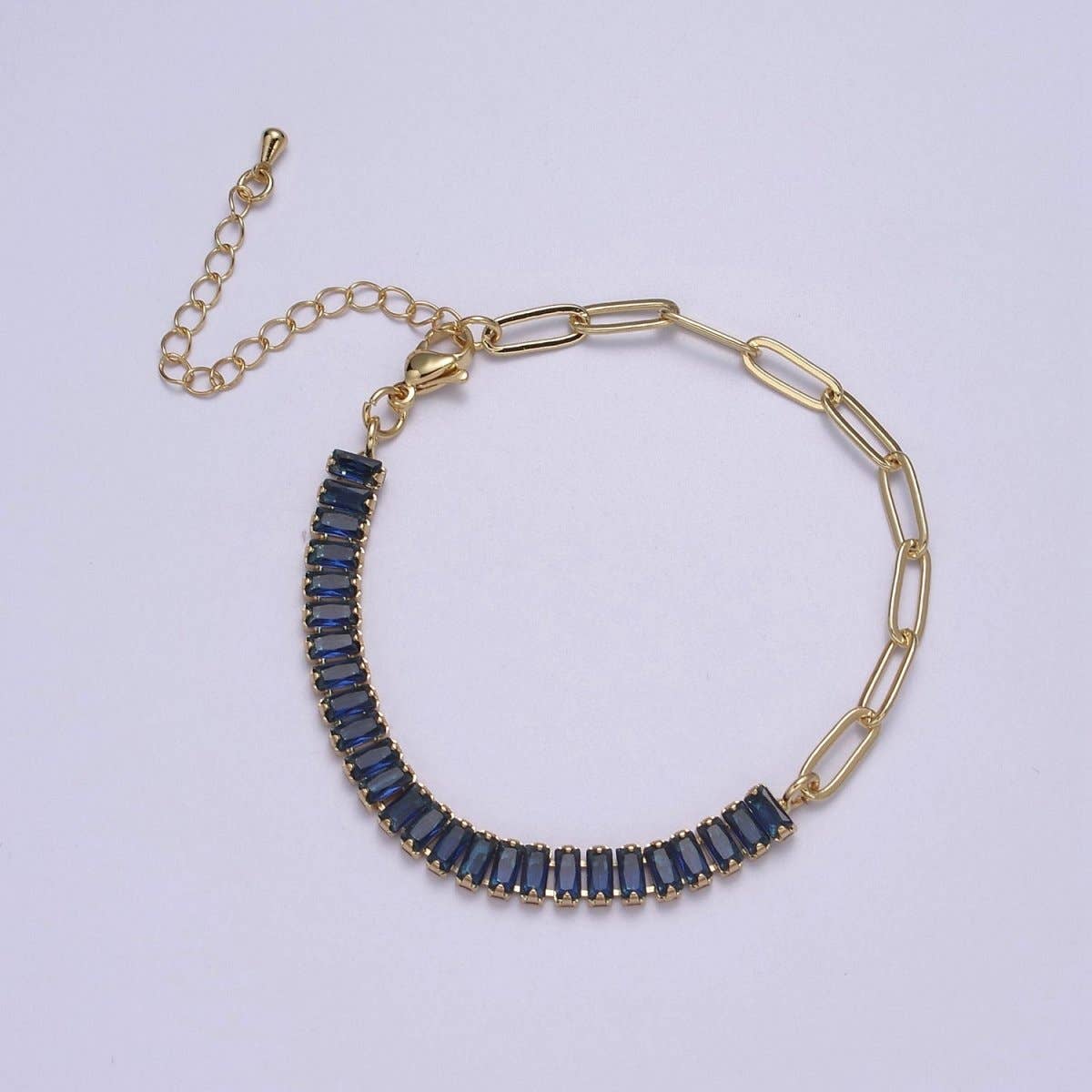 Aim Eternal - Venta al por mayor Pulseras de tenis - Pulsera delicada de media baguette y medio clip de papel, chapada en oro, pulsera de tenis, pulsera de fusión de circonita cúbica | Precios de liquidación de WA-839 a WA-8526