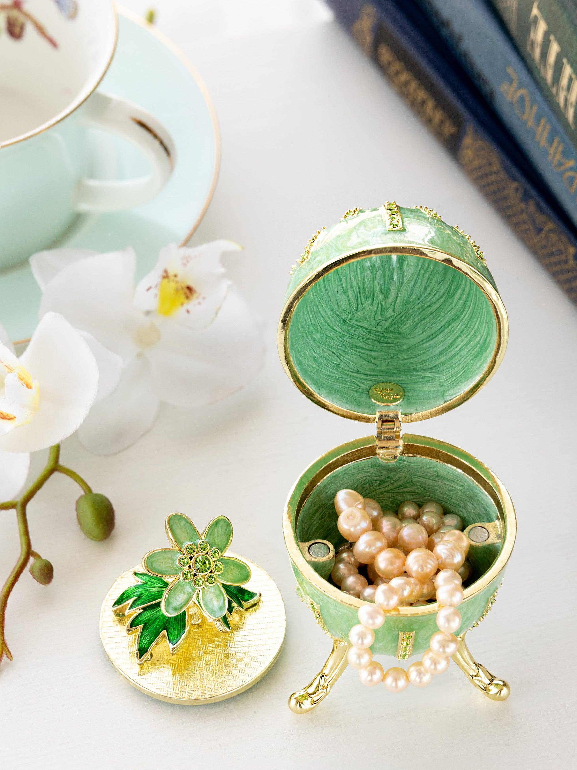 Keren Kopal – Engroshandel Pynteæske – Grønt påskeæg med blomster Skjult rum1