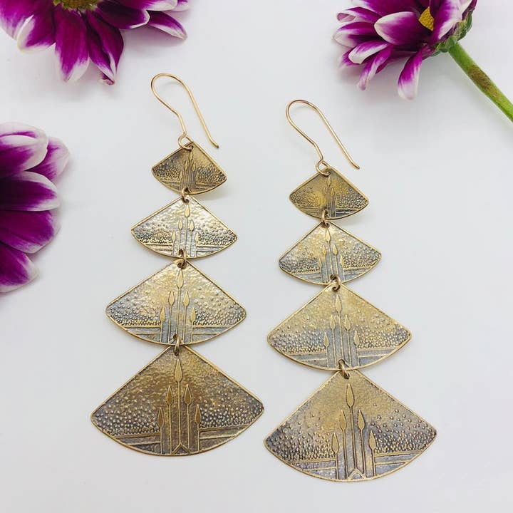 Henna Chandelier Brass Earrings for wholesale by Hana Moriah