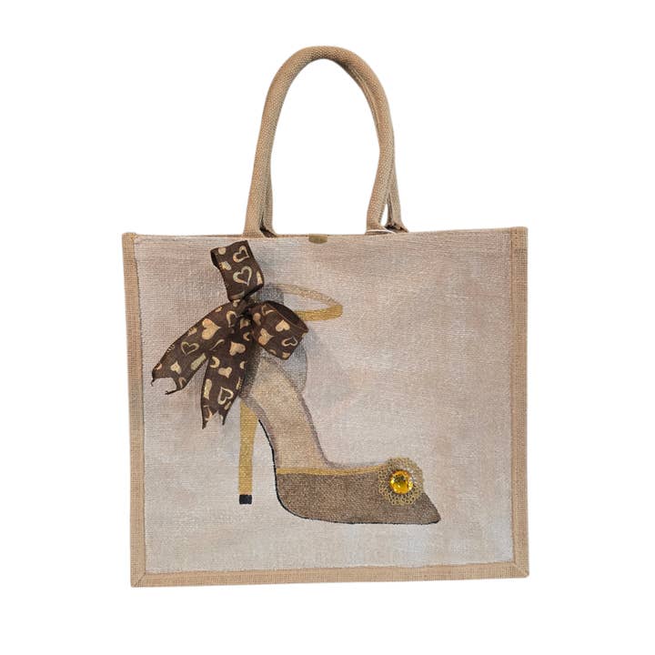 Espresso Brown and Gold Stiletto Tote Bag for wholesale by Dana's Uncommon Glass