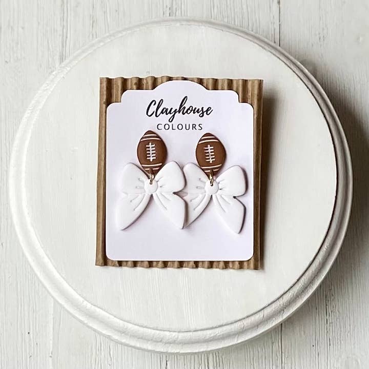 Clayhouse Colours - Vente Boucles d'oreilles pendantes - Boucles d'oreilles Football & Nœud8