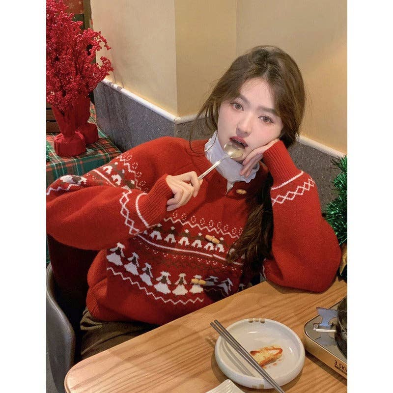 Marayn - Wholesale Cardigan - Women's - Cozy Fair Isle Horn Button Knit Cardigan Sweater9