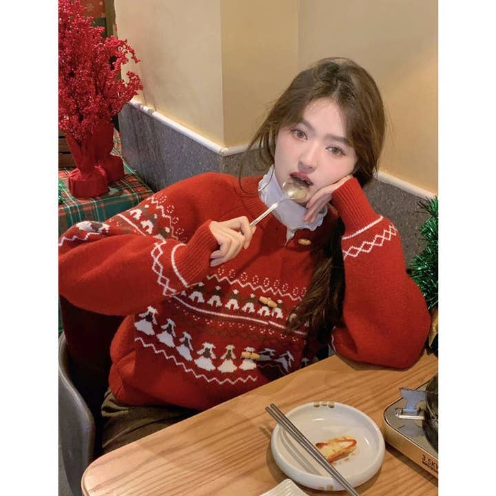 Marayn - Wholesale Cardigan - Women's - Cozy Fair Isle Horn Button Knit Cardigan Sweater9