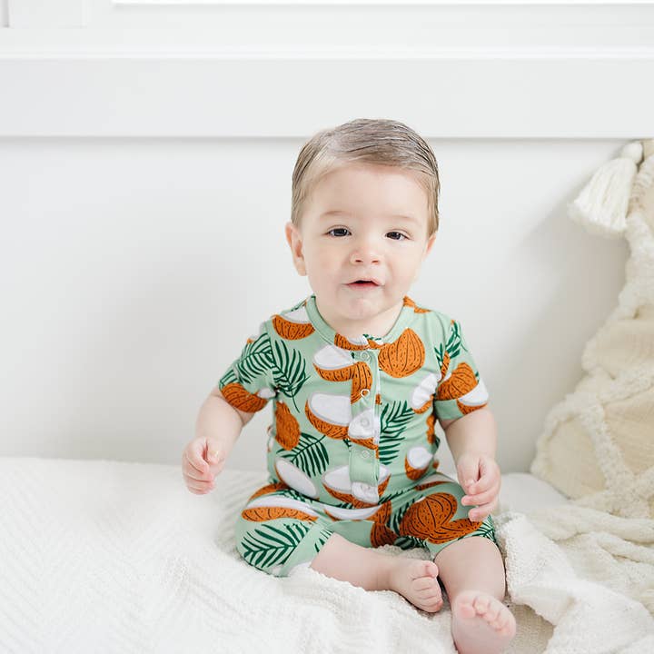 Bamboo Infant/Toddler Shortie Romper- Coconuts on Palm for wholesale by The Mini Babe