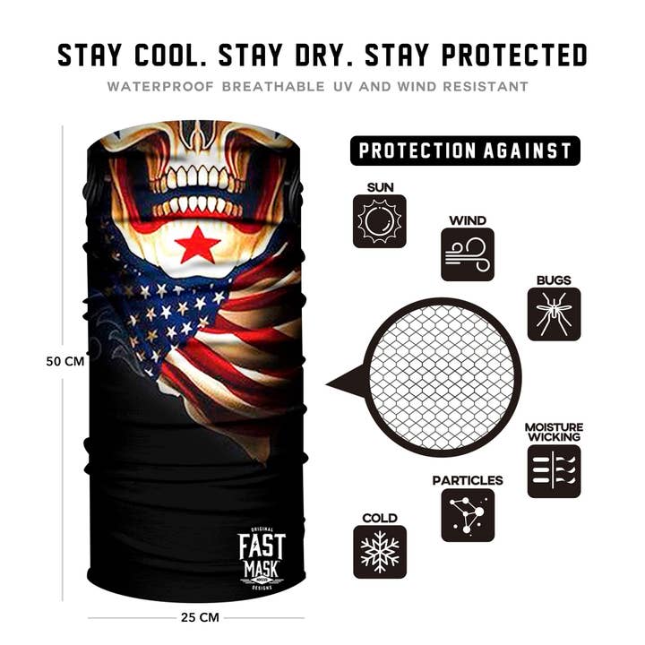 Live Fast Gear – Großhandel Schlauchtuch/Kapuzenschal – Herren – USA Skull N Bandana-Halswärmer — *Jetzt mit genähten Rändern1