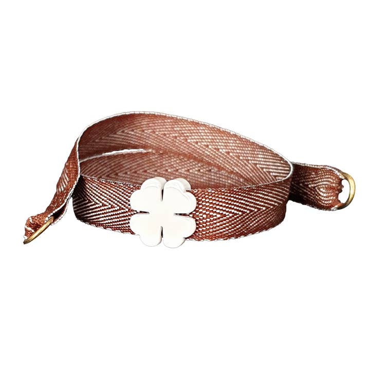 Smartever Srl – wholesale Woven/braided bracelet – BROWN TWEED WHITE FOUR-LEAF CLOVER BRACELET