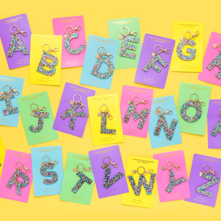 Porte-clés - Lettres A - Z - Confettis colorés - Ensemble de 96 pièces pour la vente par Taylor Elliott Designs