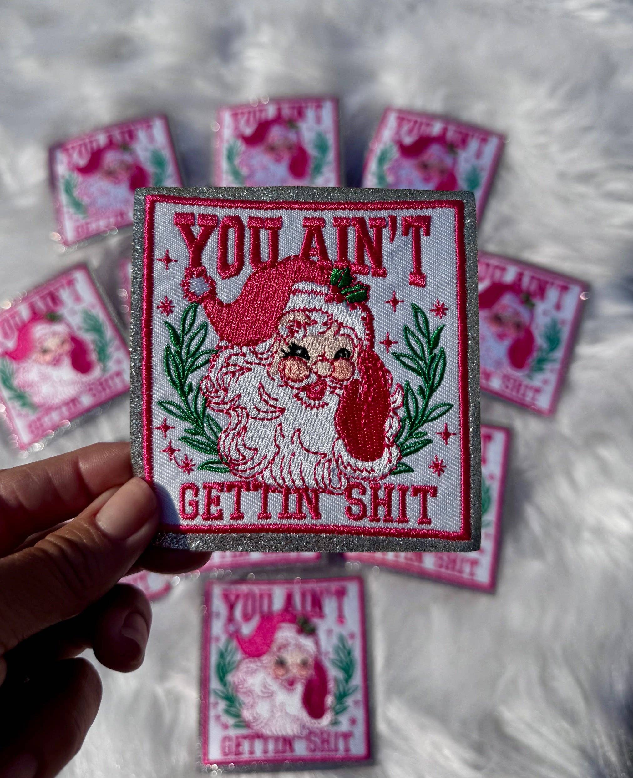 sequinandstiches - Wholesale Patch - Embroidered Santa Patch: You Ain't Getting Sh*t, Iron-On Christmas Trucker Hat Patch1