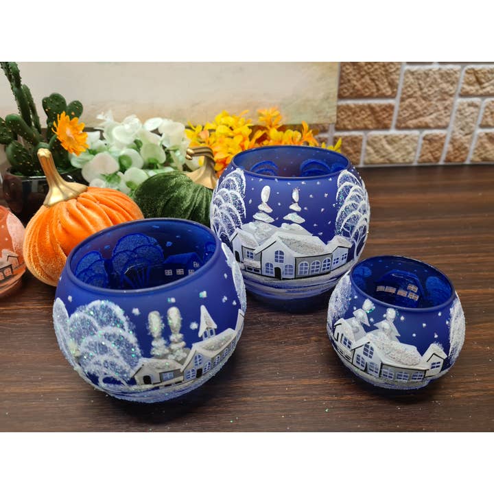 Glass by Iness - Wholesale Candle Holder - White Church In Winter Wonderland Collection - Candle Holder3