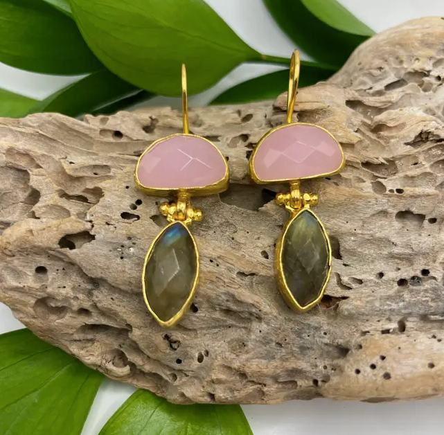 Kipepeo - Wholesale Dangle Earrings - Halfmoon Double + Marquis Stone Earring1