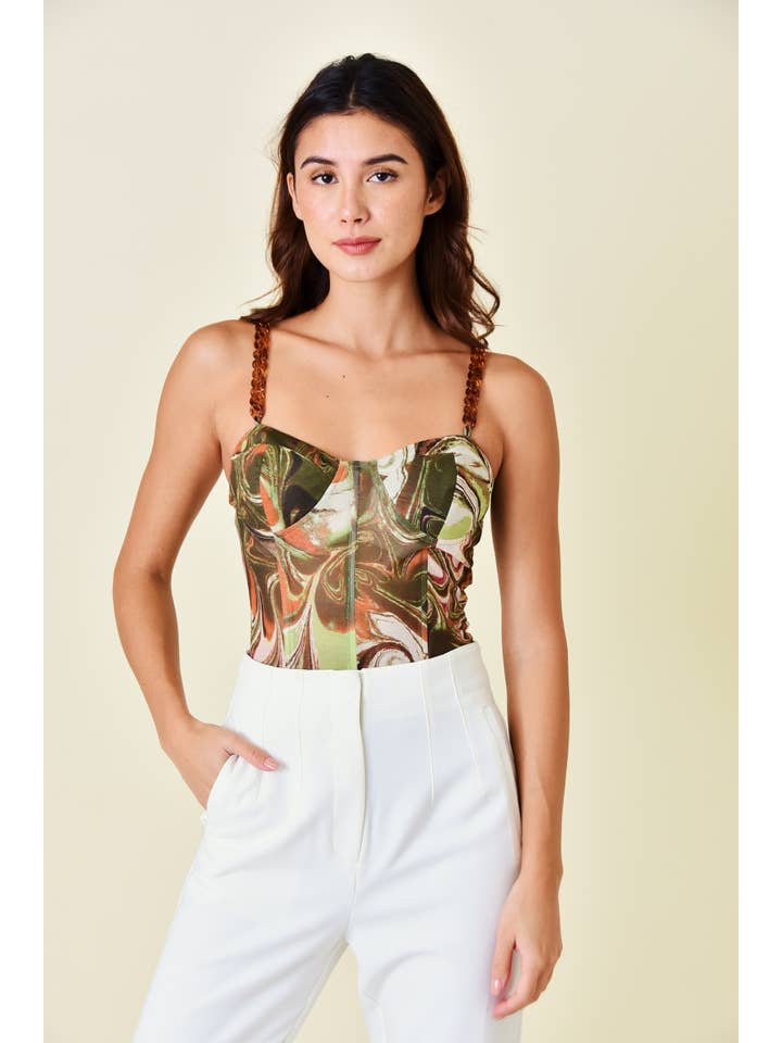 OLIV MULTI ABSTRAKT TRYCK AKRYL KEDJEBAND BODYSUIT-PI5677FO för wholesale på Faire3