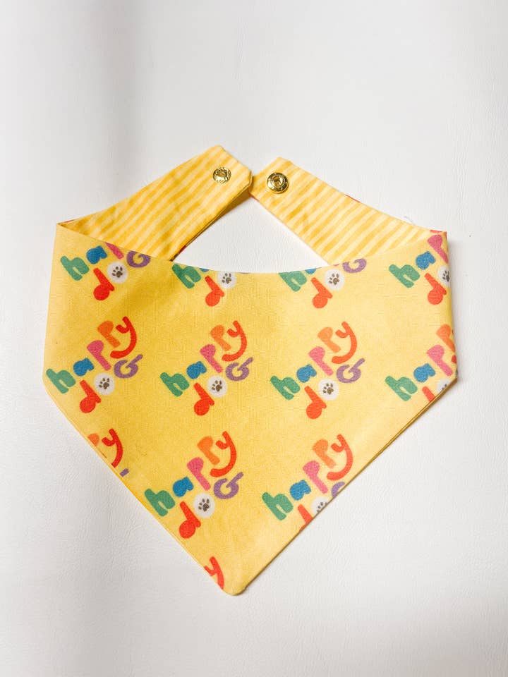 Bandana réversible pour chien Happy Dog, foulards d'été jaunes pour animaux de compagnie pour la vente par StellaLoo