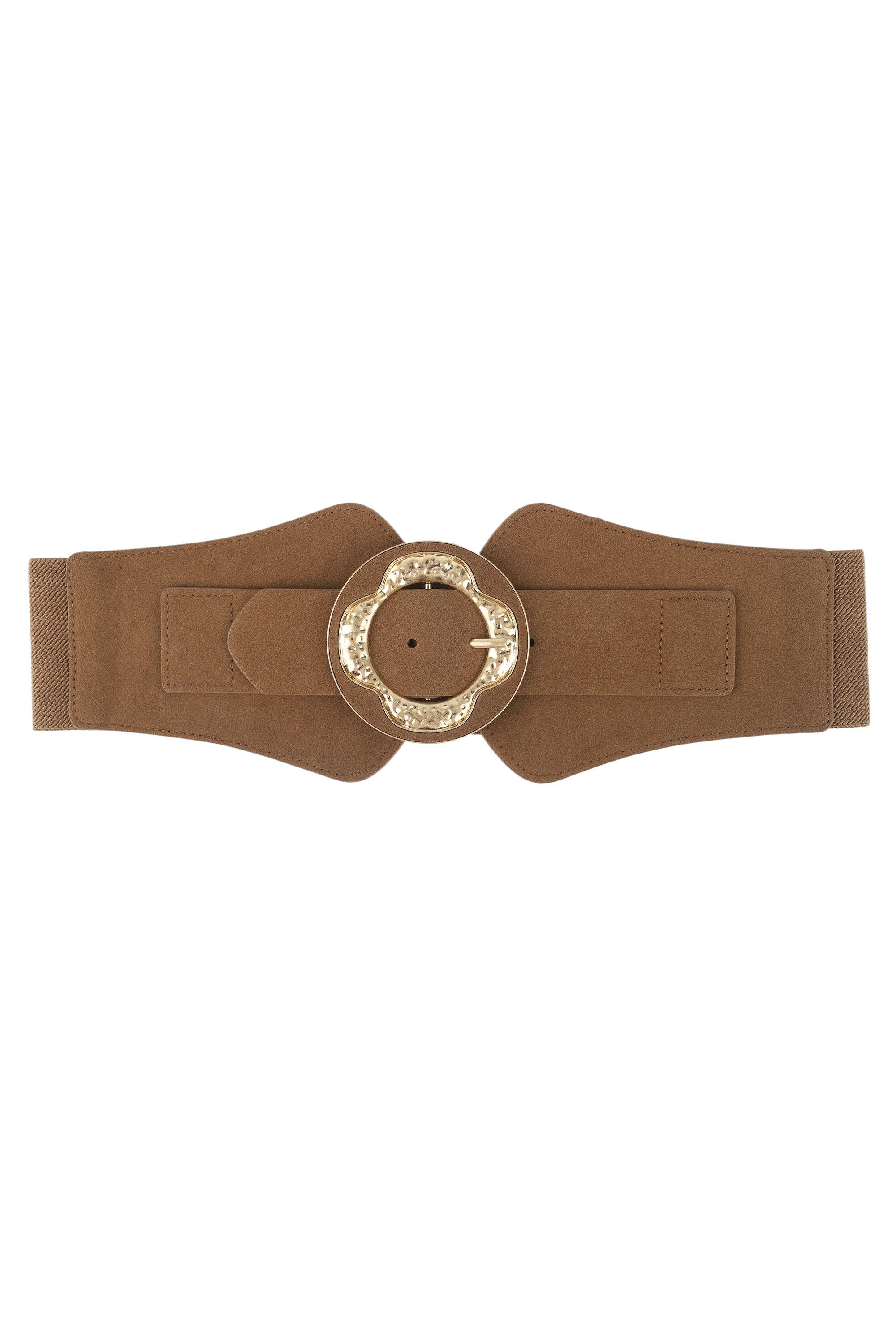 PHANIE MODE - Vente Ceinture – femme - C-23286 Ceinture large élastique – Boucle ronde fleur dorée3