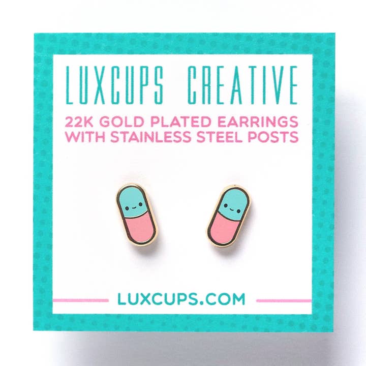 Happy Pill Earrings for wholesale by LuxCups Creative