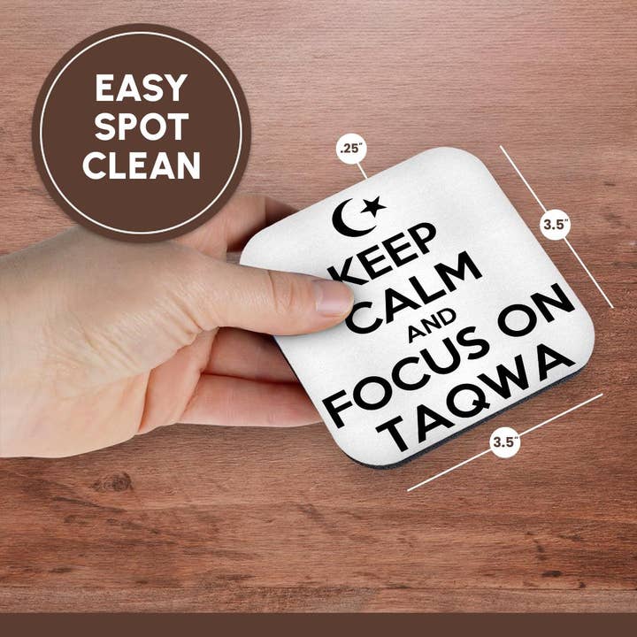 3dRose - Wholesale Onderzetters - 3dRose, Houd kalm en focus op Taqwa is een parodie met een islamitisch thema, Onderzetter13