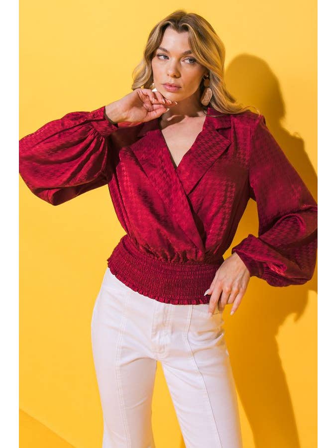 RED A jacquard satin top-IT11768 for wholesale on Faire