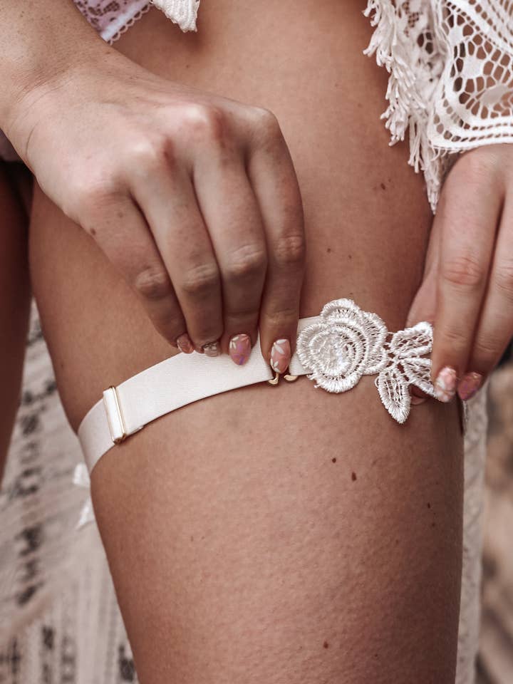 Calantha Luxury Floral And Sequin Wedding Garter for wholesale by Hayze Designs Ltd