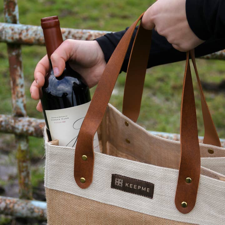 Out of the Woods® by KeepCool Bags - Wholesale Wine Tote - Jute 2-in-1 Convertible Beverage Tote - SMALL CASE PACKS