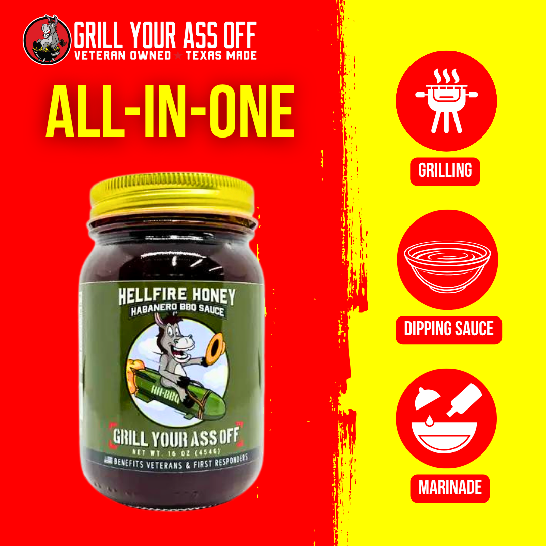 Grill Your Ass Off - Spices, Rubs, Seasonings, Sauces, Jerky - Vendita all'ingrosso Salsa barbecue - Salsa BBQ Hellfire Honey Habanero: Dolce Piccante Che Vende3
